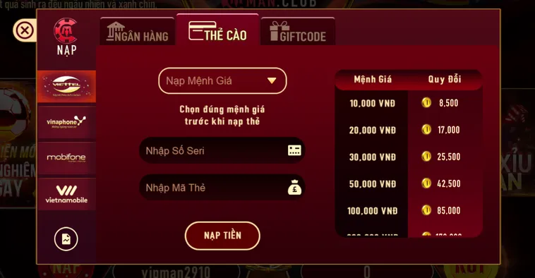 Hướng Dẫn Cách Nạp Tiền ManClub Nhanh Chóng Hiệu Quả Nhất Hiện Nay