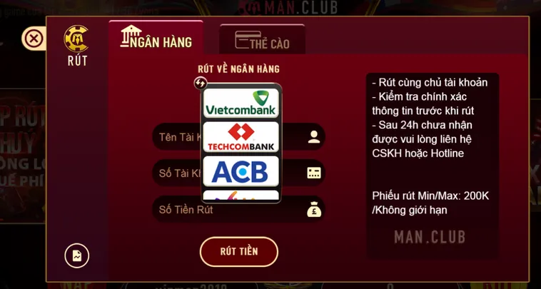 Rút Tiền Qua Ngân Hàng Tại ManClub Nhanh Chóng Hiệu Quả Nhất Hiện Nay